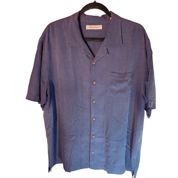 Tommy Bahama XL 100% Silk Men's Hawaiian Camp Shirt Textured Black Short-Sleeve - Picture 1 of 6